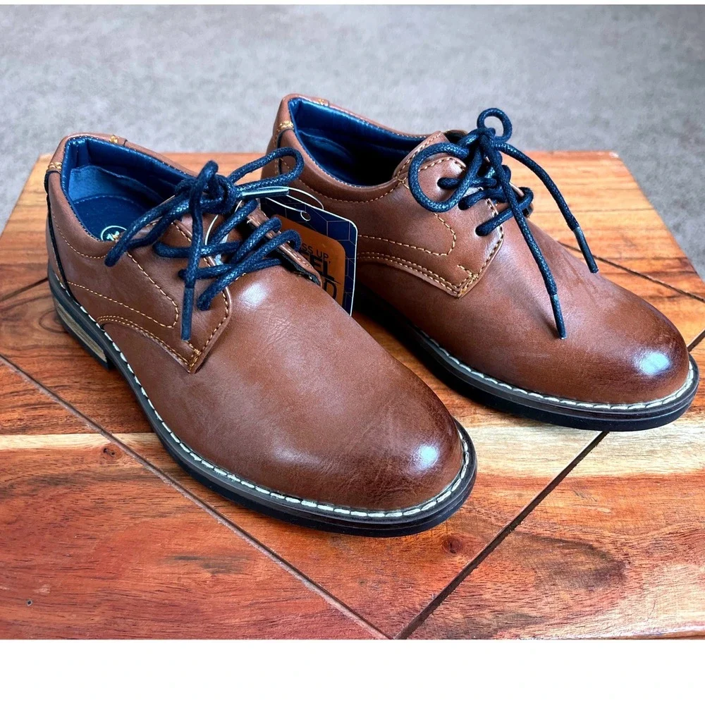 Hawkwell Kids Brown‎ Faux Leather Dress Shoes Lace Up Size 11 Formal NWT